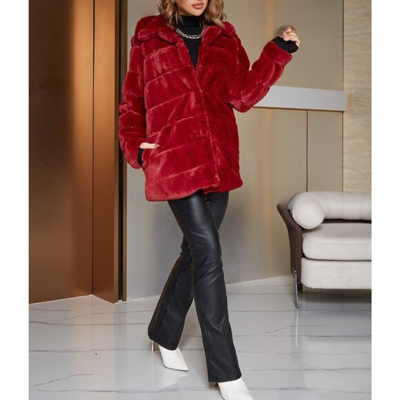 Red Faux Fur Coat 40% OFF - Picture 3 of 10